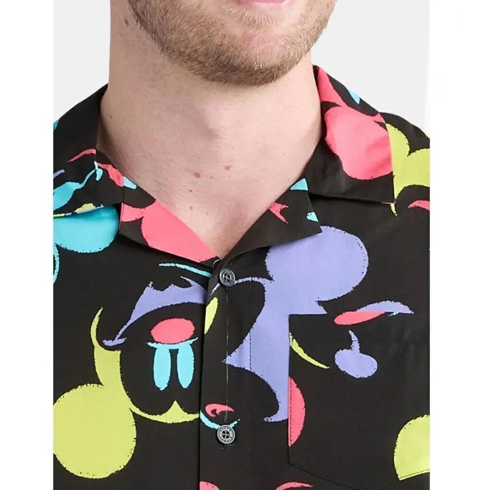 Men’s Mickey Mouse Heads Color Graphic Hawaiian Resort Shirt Size L - Picture 7 of 8